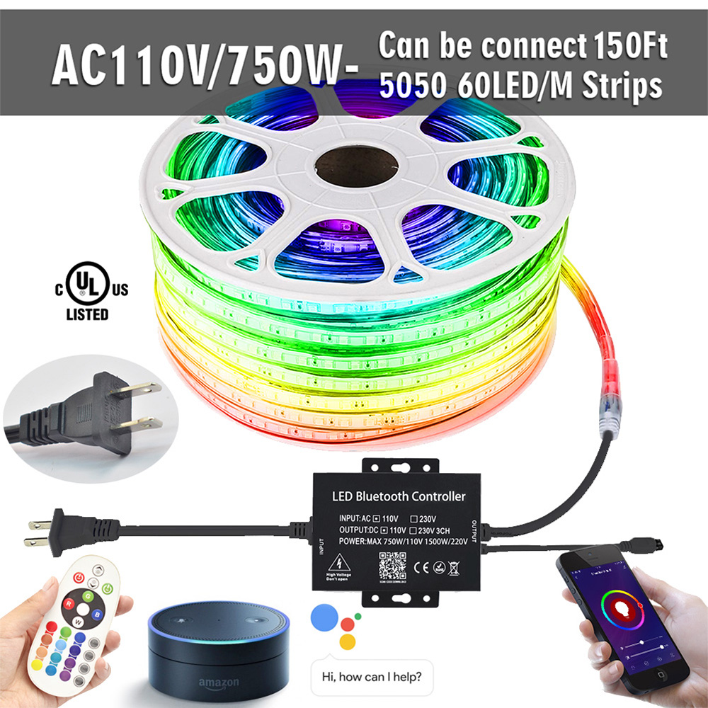 AC110/220V TuYa WiFi Alexa High Voltage RGB LED Controller, Output 750W/1500W Work With IR Remote, Smart Life APP, Alexa and Google assistant